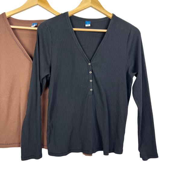 LOT OF 3 Old Navy Ribbed Neutral Colored Henley Long Sleeve Shirts XL - Picture 3 of 10